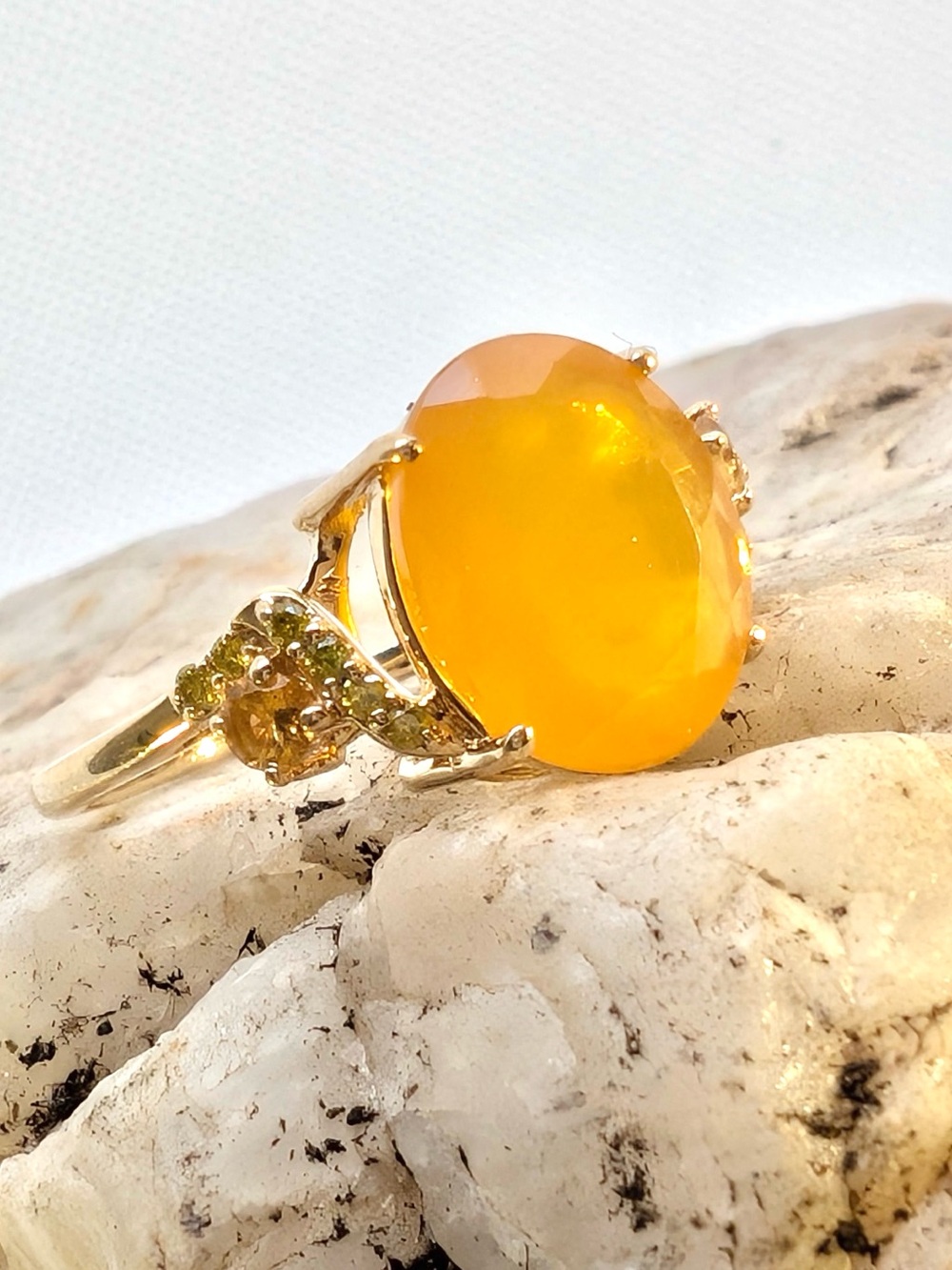 JTV BBJ Yellow Orange Aventurine & Zircon Cocktail ring size 8